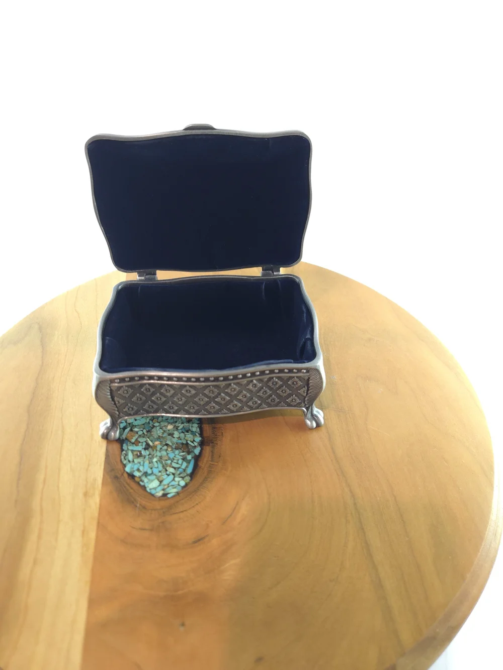 Mullingar Pewter Claddagh Jewelry Box Celtic Irish, Blue Velvet, Vintage 1980s